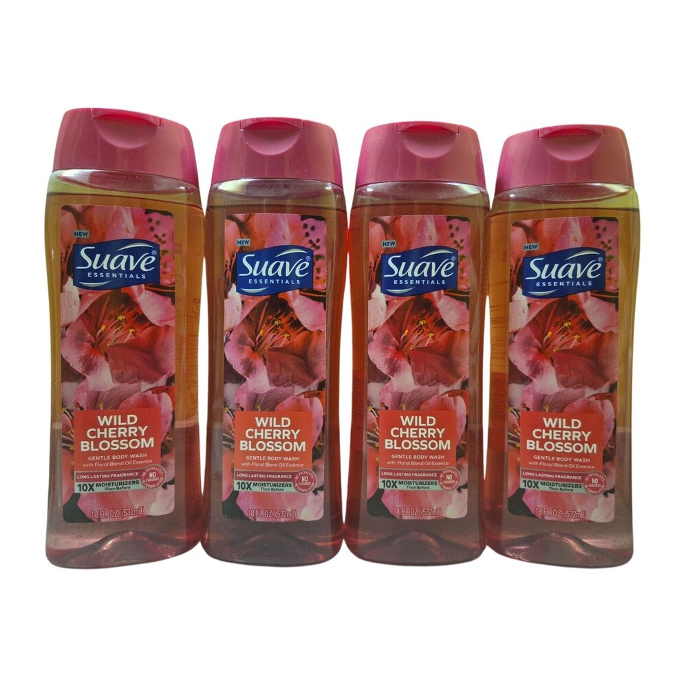 4 x Suave Essentials Body Wash WILD CHERRY BLOSSOM  18 FL oz Ea, Free Shipping!